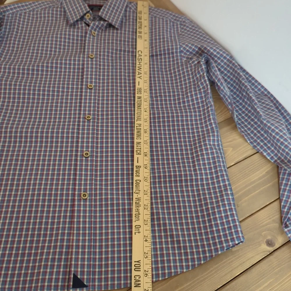 Untuckit Blue Red Check  Wrinkle-Free Long Sleeve Fabiano Shirt Small - Picture 11 of 14